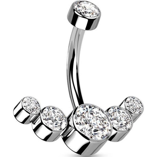 Titanio Piercing ombligo 5 Circonita Plata Rosca interna