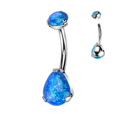 Titanium Belly Button Piercing Drop Opal ribbed setting Internally Threaded