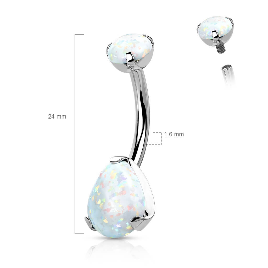 Titanium Belly Button Piercing Drop Opal ribbed setting Internally Threaded