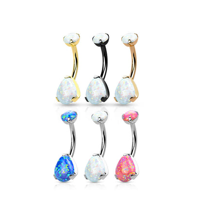 Titanium Belly Button Piercing Drop Opal ribbed setting Internally Threaded