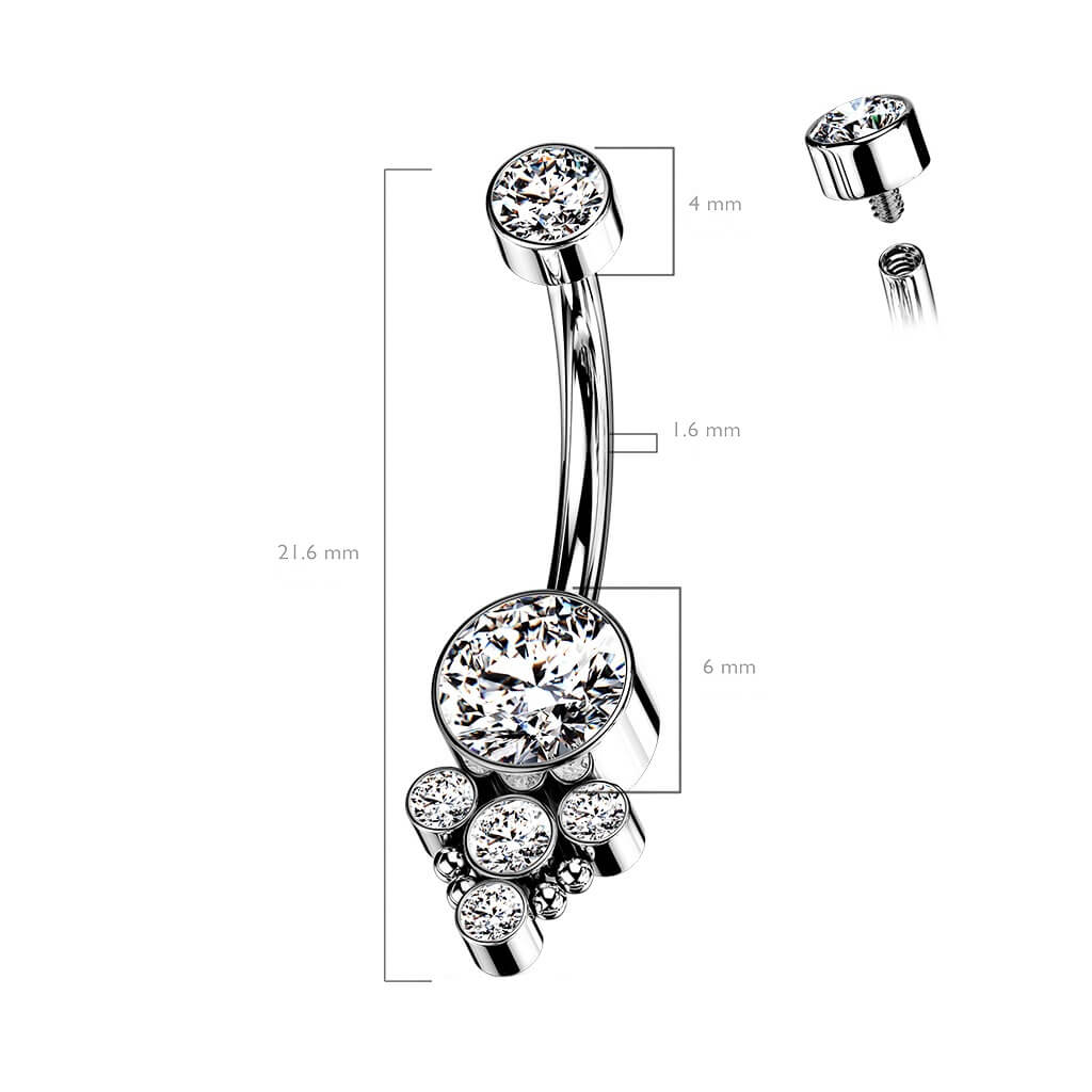 Titane Piercing Nombril Zircone Opale Argent Filetage Interne