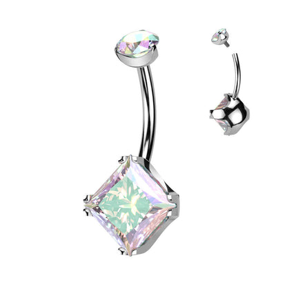 Titanium Belly Button Piercing Square Zirconia Internally Threaded