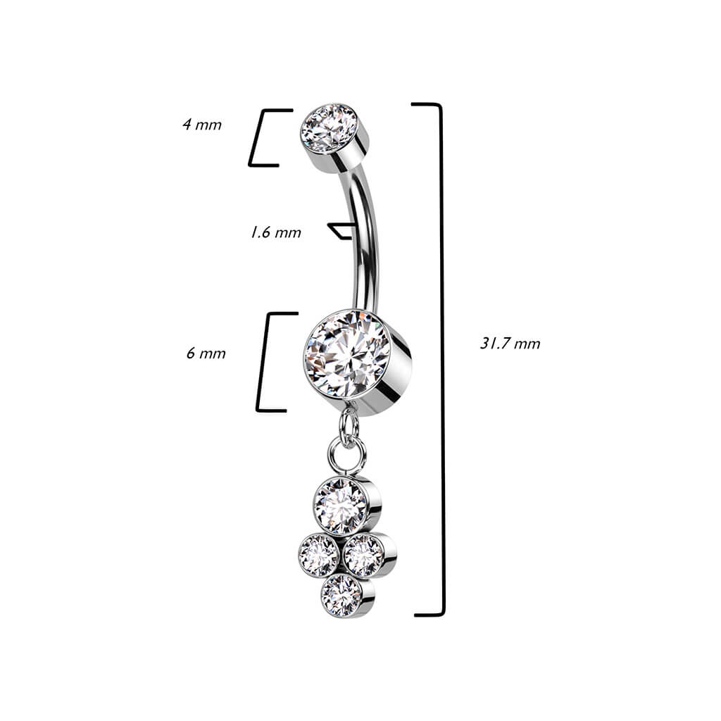 Titane Piercing Nombril Pendentif Zircone Argent Filetage Interne