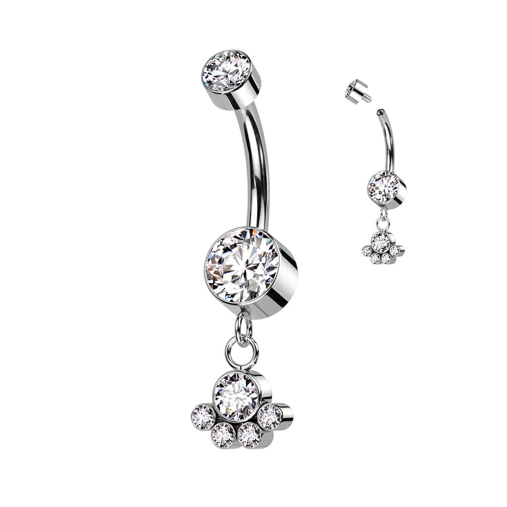 Titane Piercing Nombril Pendentif Zircone Argent Filetage Interne