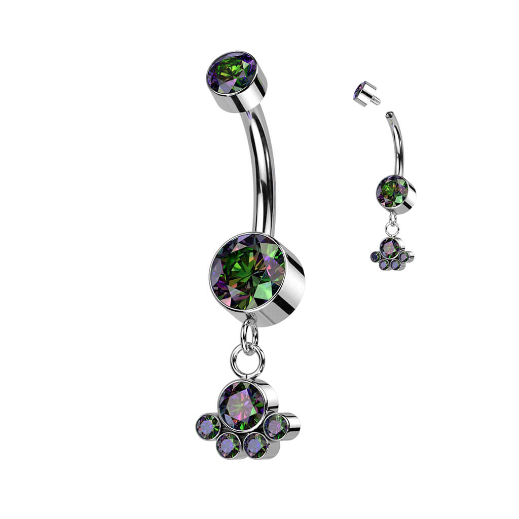 Titanium Belly Button Piercing Zirconia dangle Silver Internally Threaded