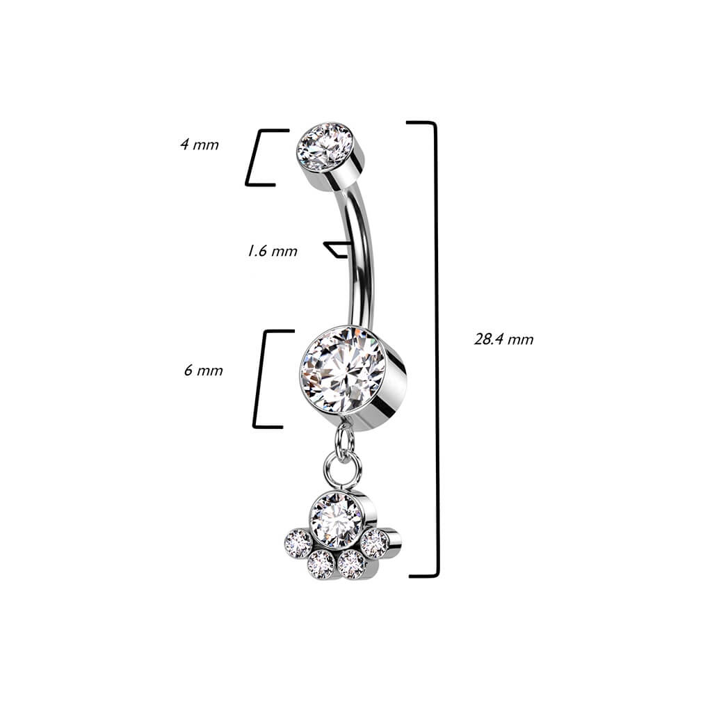 Titanium Belly Button Piercing Zirconia dangle Silver Internally Threaded