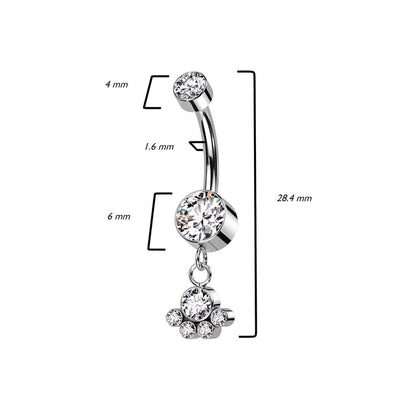 Titane Piercing Nombril Pendentif Zircone Argent Filetage Interne