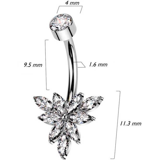 Titanium Belly Button Piercing marquise zirconia Internally Threaded