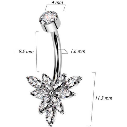 Titanium Belly Button Piercing marquise zirconia Internally Threaded