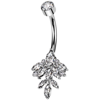 Titanium Belly Button Piercing marquise leaf zirconia Internally Threaded