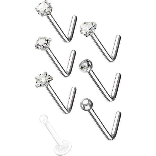 Nasenstecker L-Form Set Zirkonia Silber