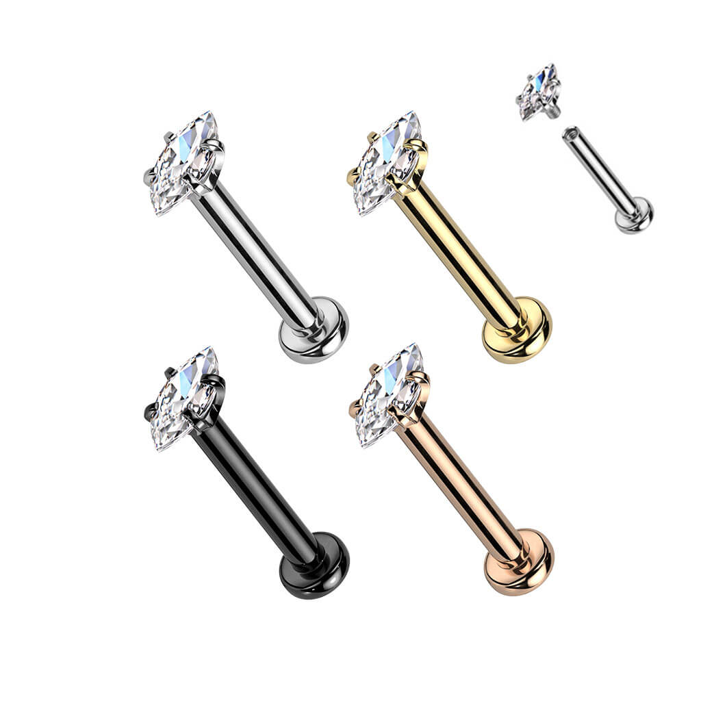 Labret Marquise Zircone Filetage Interne