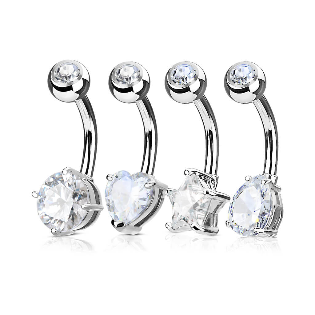 Belly Button Piercing Set Zirconia Gold