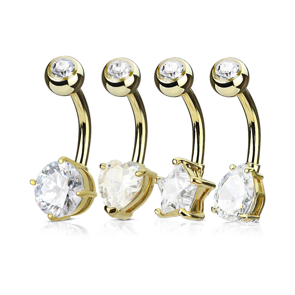 Belly Button Piercing Set Zirconia Gold