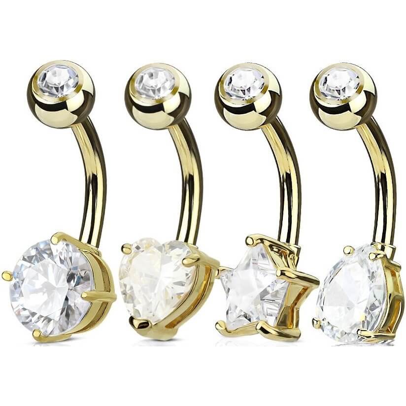 Belly Button Piercing Set Zirconia Gold