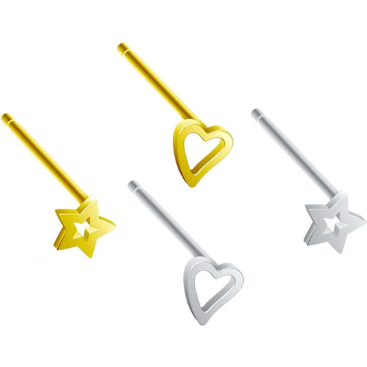 Argento 925 Stud Nasale Cuore/stella in argento Pieghevole