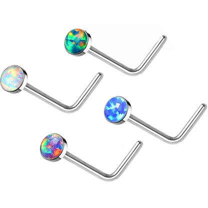 Nose L-Shape Opal Round Silver