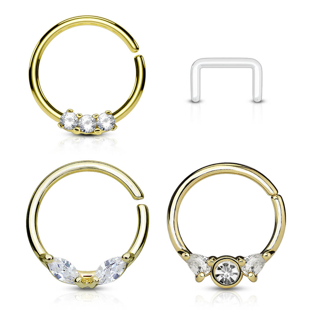 Septum Piercing Set Retainer Ring Zirkonia Gold Biegbar