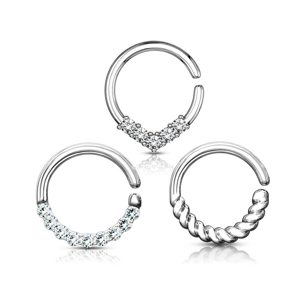 Septum Piercing Pack Anillos Circonita Oro Flexible