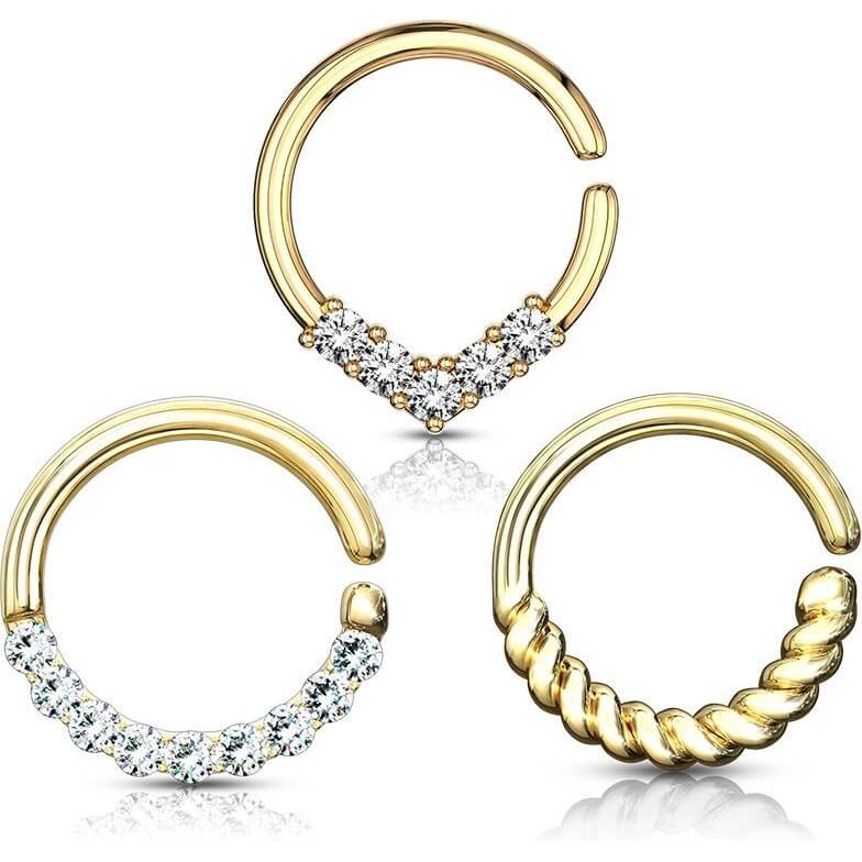 Septum Piercing Pack Anillos Circonita Oro Flexible