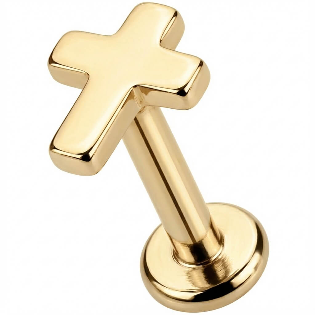 Titanium Labret Rounded Cross Shape Top Internally Threaded