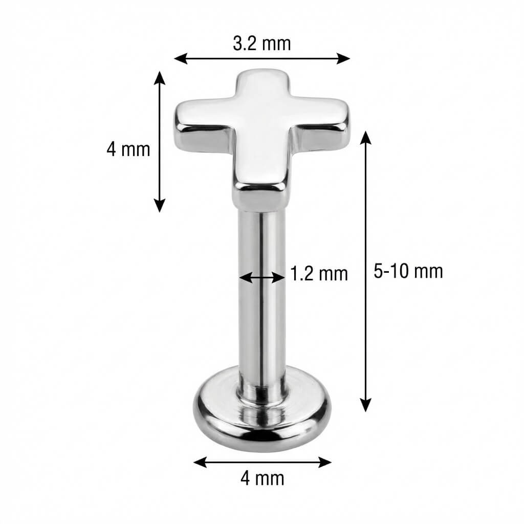 Titanium Labret Rounded Cross Shape Top Internally Threaded