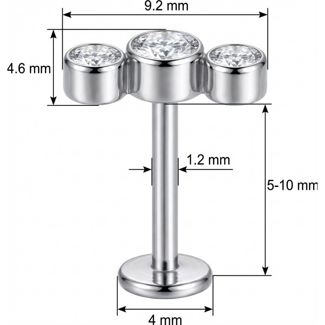 Titanium Labret Triple Bezel Crystal Arc Internally Threaded