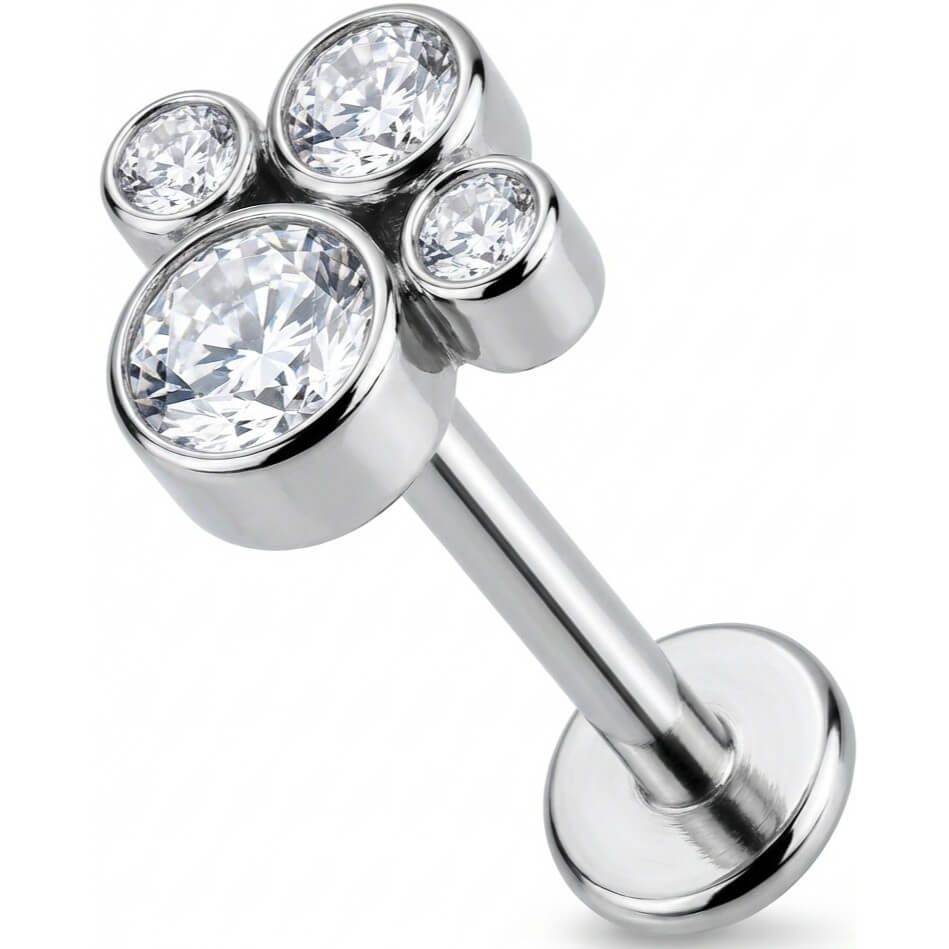 Titanium Labret Crystal Paw Print Cluster Internally Threaded