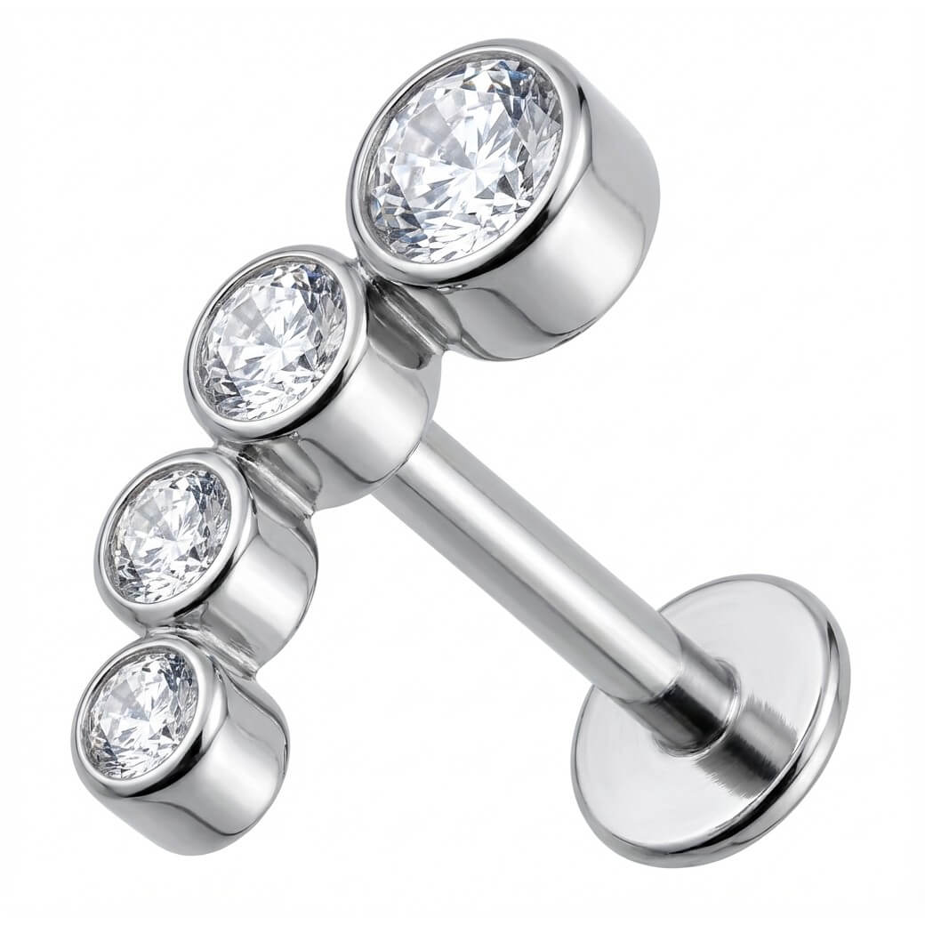 Titanium Labret Four Crystal Curved Arc Internally Threaded