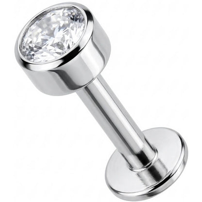 Titanium Labret Round Bezel Set Clear Crystal Internally Threaded
