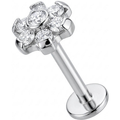 Titanium Labret Crystal Flower Cluster Top Internally Threaded