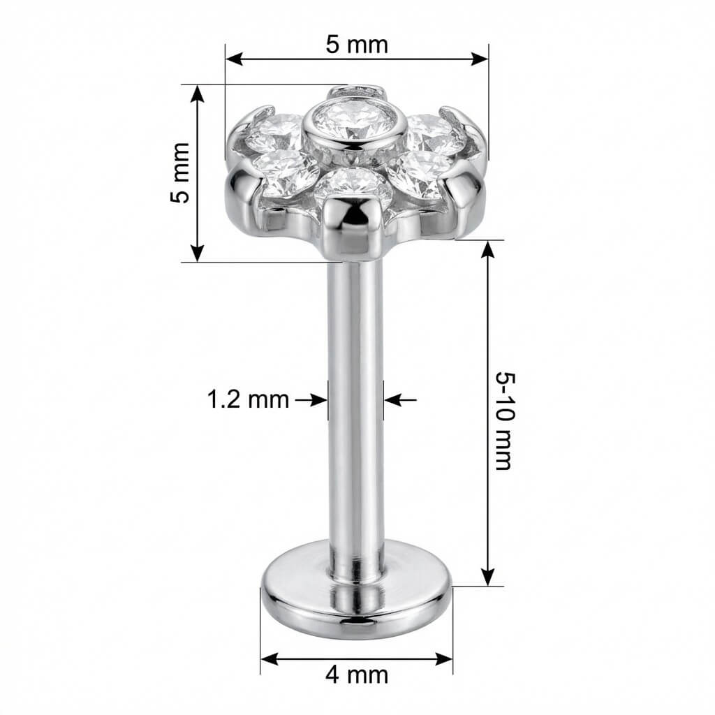 Titanium Labret Crystal Flower Cluster Top Internally Threaded