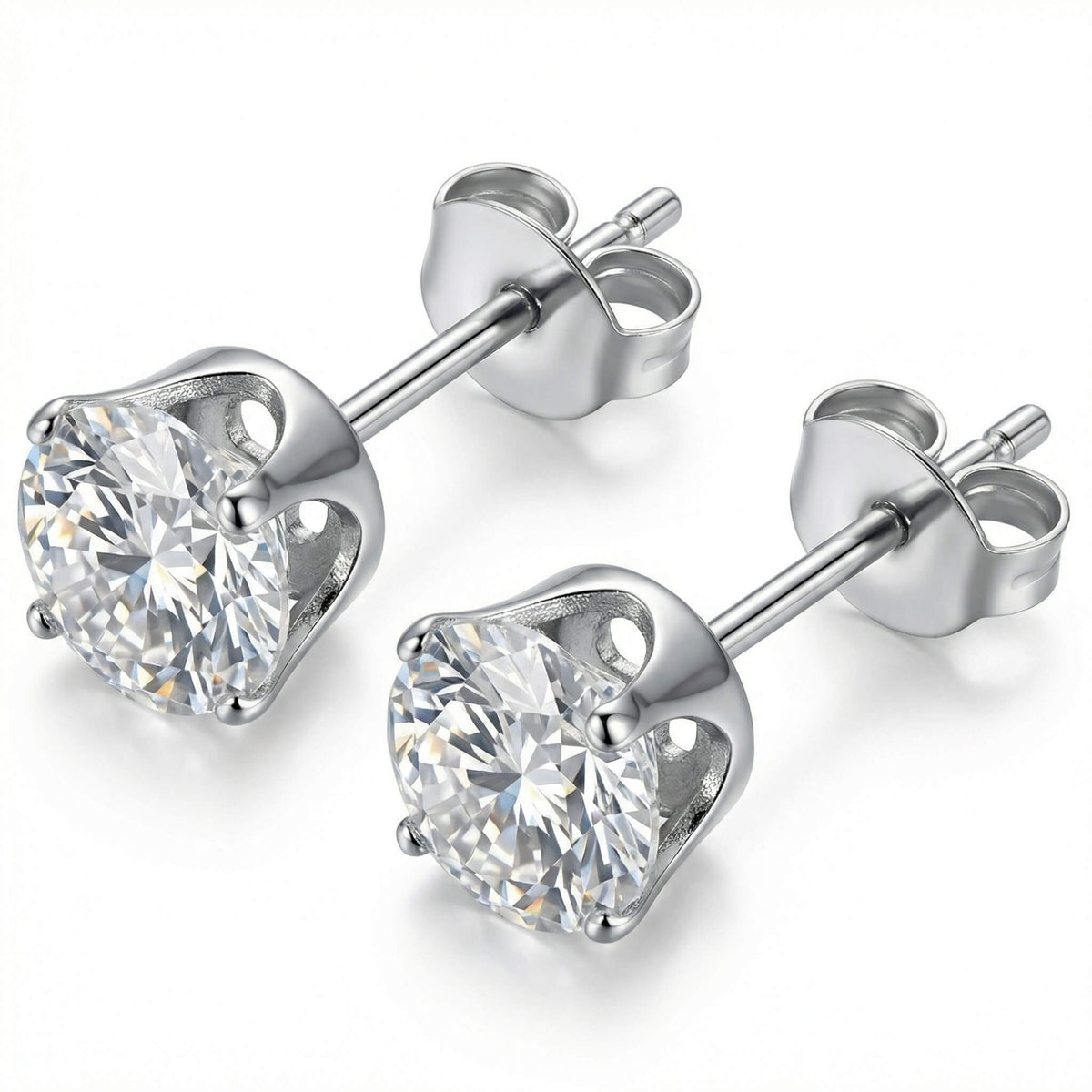 Titanium Earring Four Prong Round Clear Stone