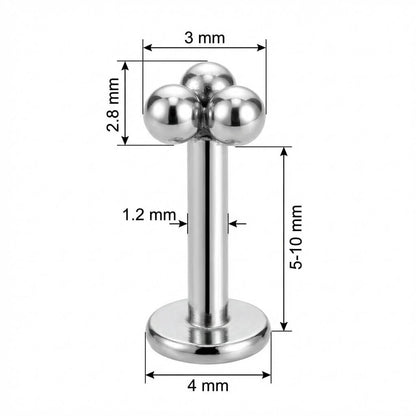 Titanium Labret Trinity Ball Cluster Top Internally Threaded