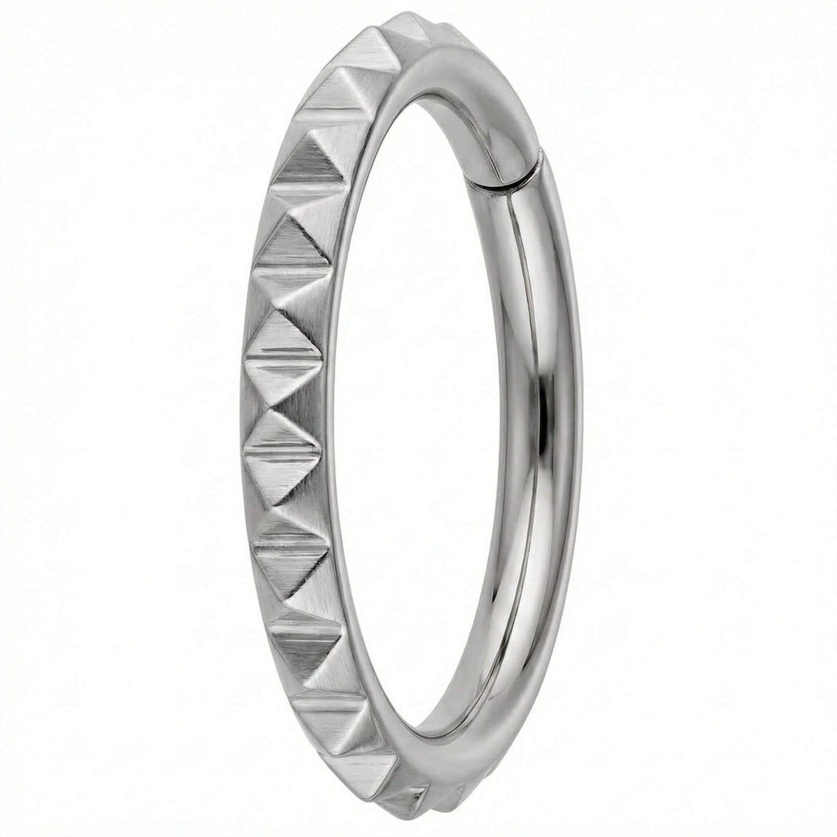 Titanium Ring Textured Geometric Pyramids Clicker