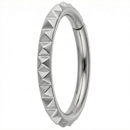 Titanium Ring Textured Geometric Pyramids Clicker