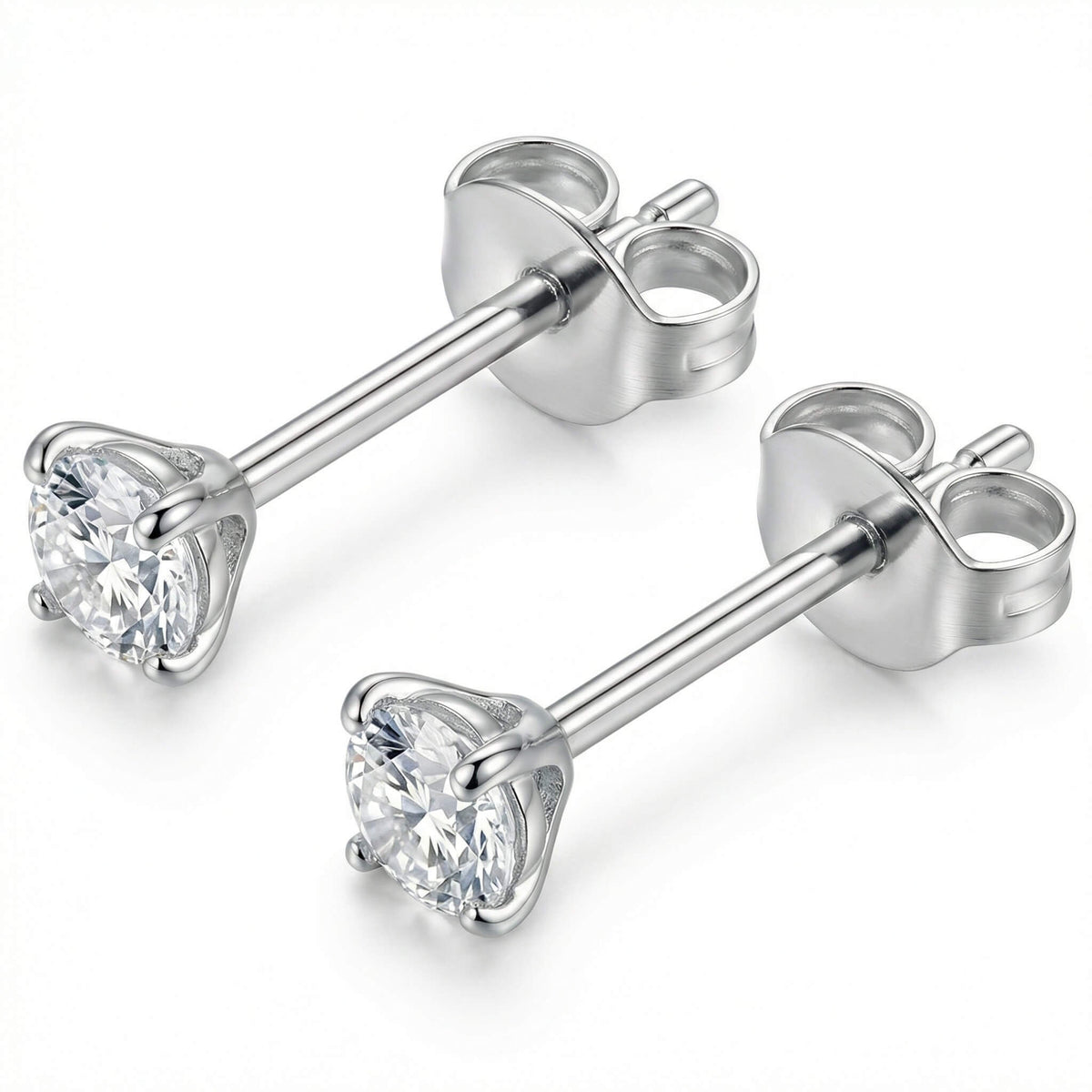 Titanium Earring Round Crystal Four Prong