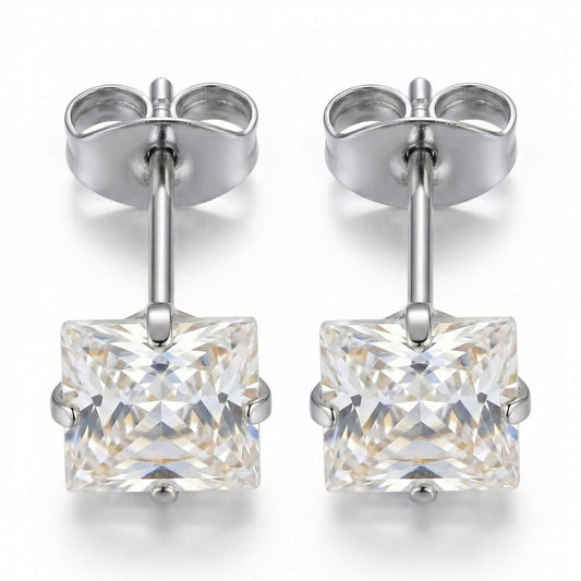 Titanium Earring Square Cut Zirconia