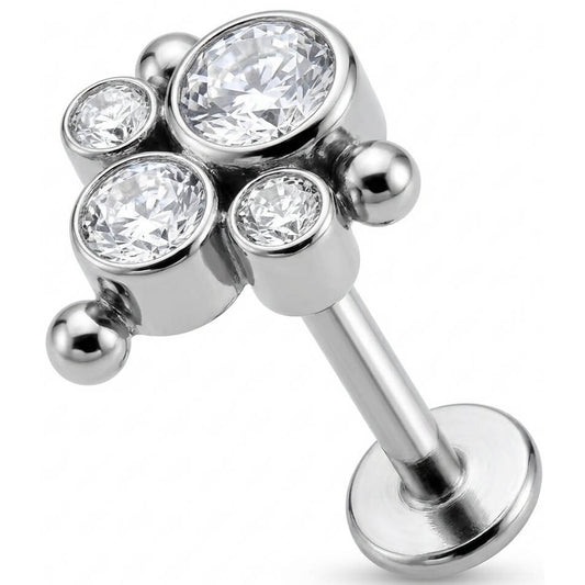 Titanium Labret Beaded Crystal Trio Cluster Internally Threaded