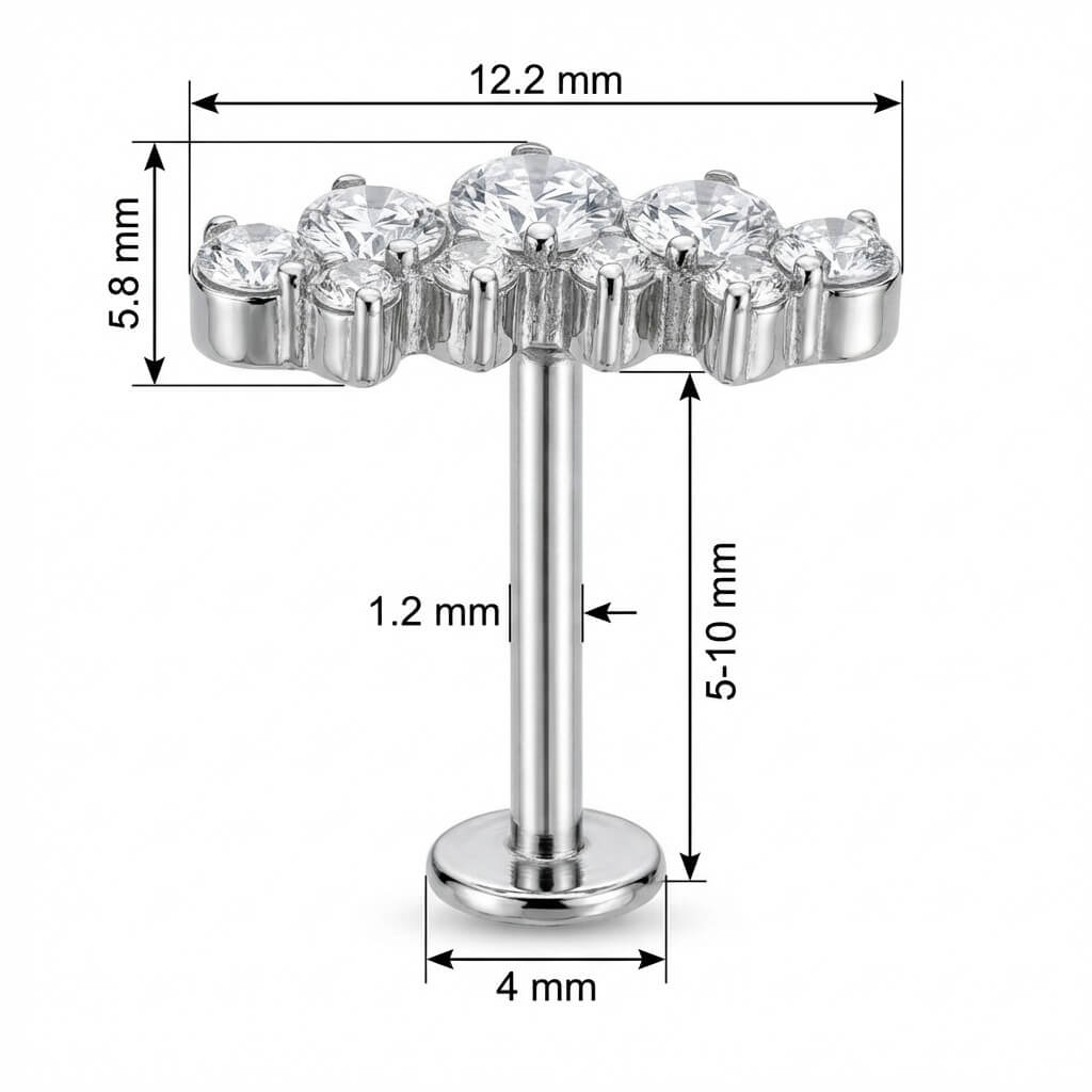 Titanium Labret Graduated Crystal Curve Cluster Internally Threaded