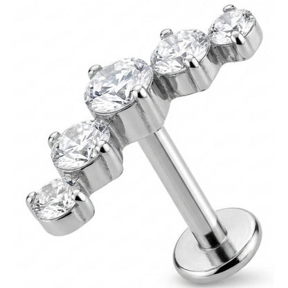Titanium Labret Five Stone Curved Crystal Arc Internally Threaded