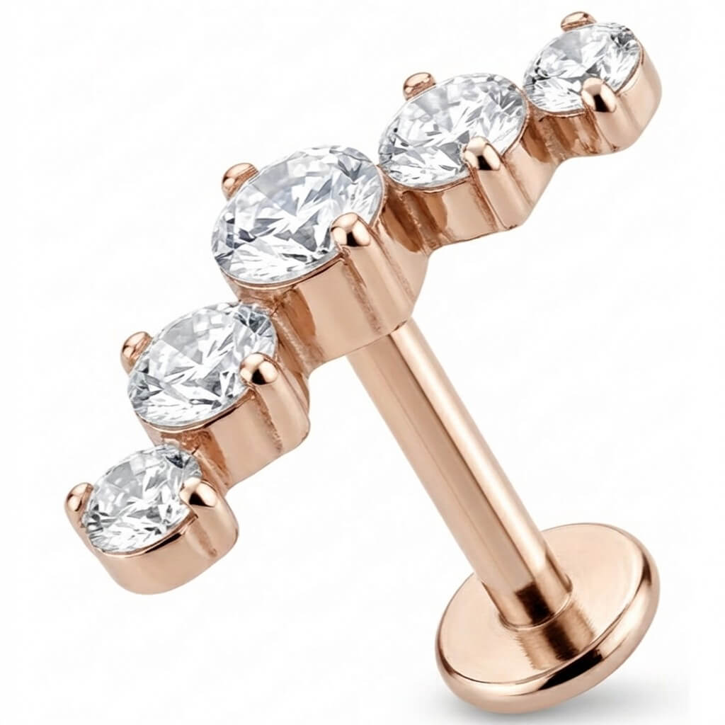 Titanium Labret Five Stone Curved Crystal Arc Internally Threaded