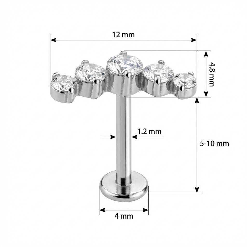 Titanium Labret Five Stone Curved Crystal Arc Internally Threaded