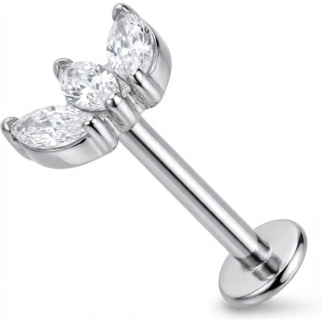 Titanium Labret Triple Marquise Crystal Fan Cluster Internally Threaded