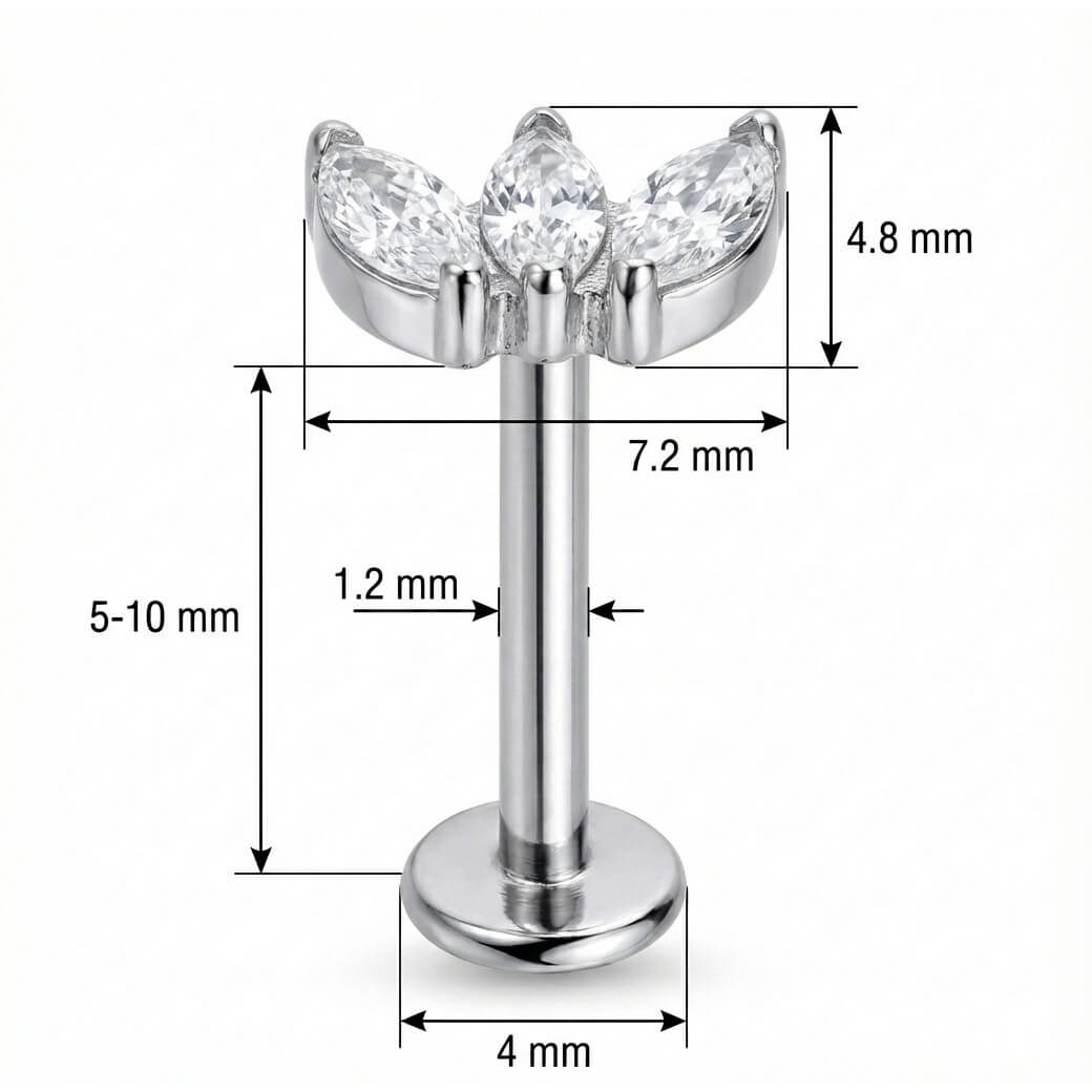 Titanium Labret Triple Marquise Crystal Fan Cluster Internally Threaded