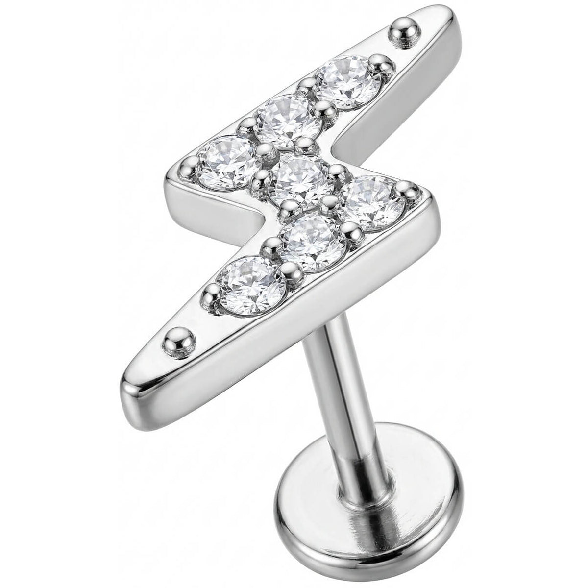 Titanium Labret Crystal Paved Lightning Bolt Internally Threaded