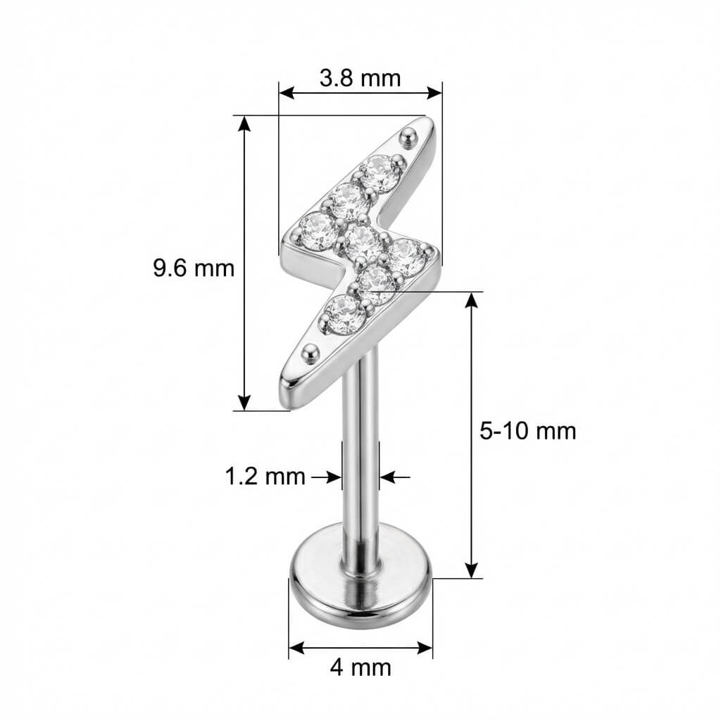Titanium Labret Crystal Paved Lightning Bolt Internally Threaded