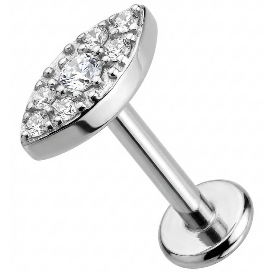 Titanium Labret Crystal Paved Marquise Shape Internally Threaded