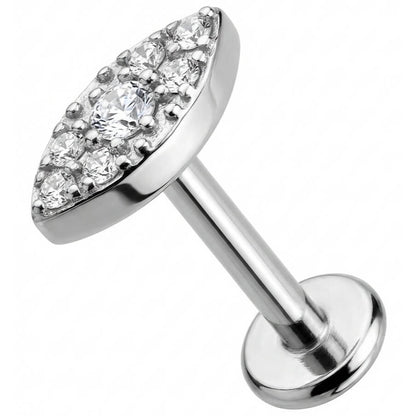 Titanium Labret Crystal Paved Marquise Shape Internally Threaded