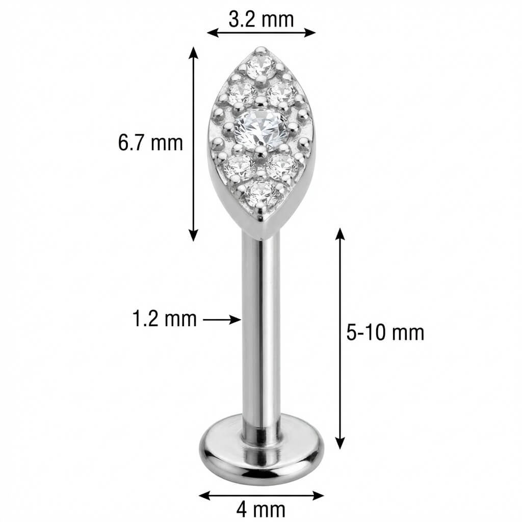 Titanium Labret Crystal Paved Marquise Shape Internally Threaded